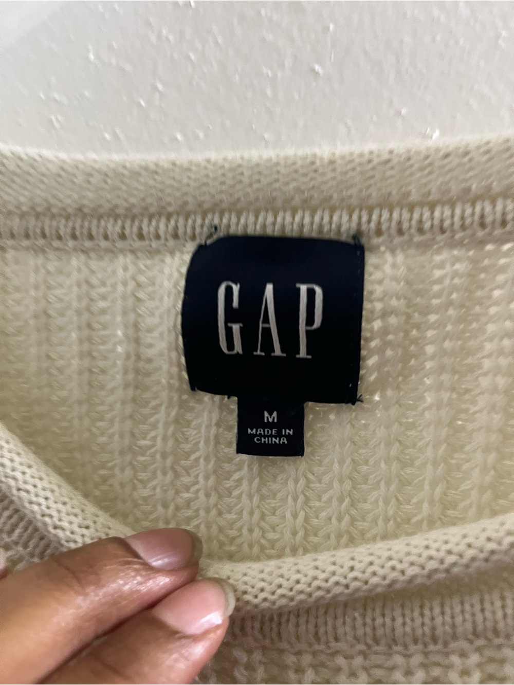 GAP Cream Crewneck Sweater with Navy and Burgundy Stripes - Picture 3 of 6
